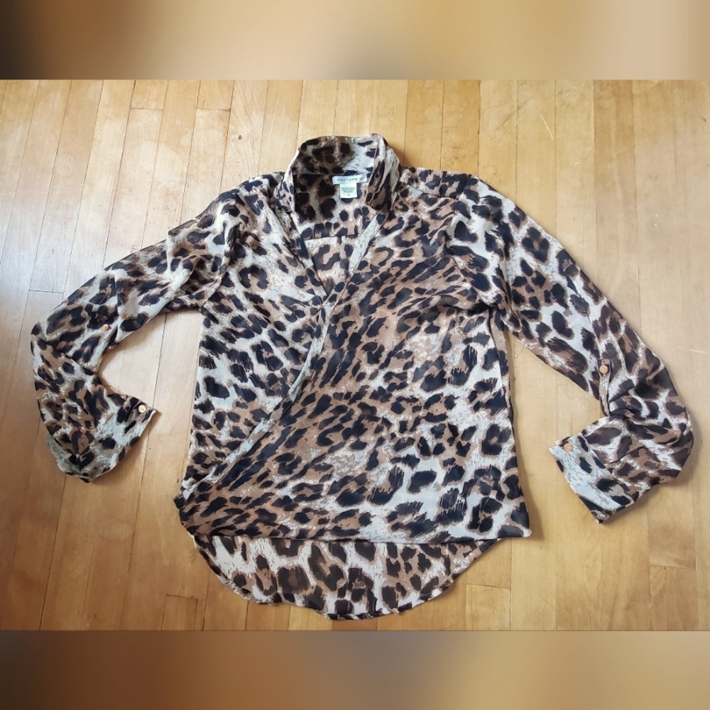 Body Central Faux Wrap Leopard Print Top